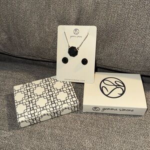 NEW GEMMA SIMONE necklace & black earrings set in silver/black